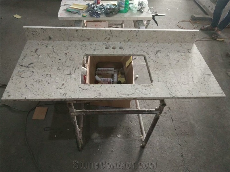 Single Piece Grey Quartz Bathroom Vanity Tops Corian Quartz Vanity Top