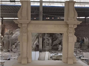 Two Layer Beige Marble Fireplace Mantel,Carved Marble Fireplaces