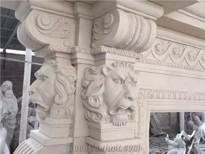 Two Layer Beige Marble Fireplace Mantel,Carved Marble Fireplaces