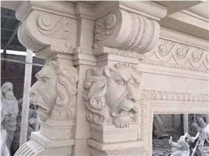 Two Layer Beige Marble Fireplace Mantel,Carved Marble Fireplaces
