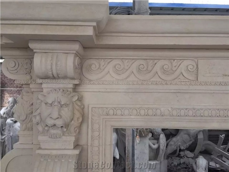 Two Layer Beige Marble Fireplace Mantel,Carved Marble Fireplaces