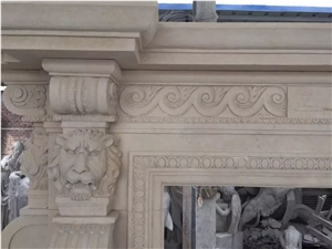Two Layer Beige Marble Fireplace Mantel,Carved Marble Fireplaces