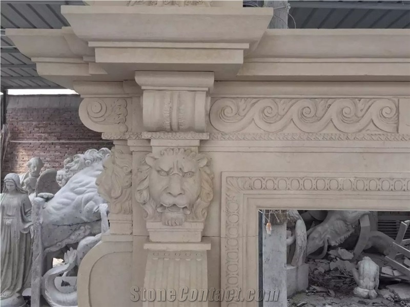 Two Layer Beige Marble Fireplace Mantel,Carved Marble Fireplaces
