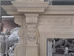 Two Layer Beige Marble Fireplace Mantel,Carved Marble Fireplaces
