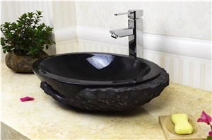 White and Black Marble Vessel Bathroom Sink