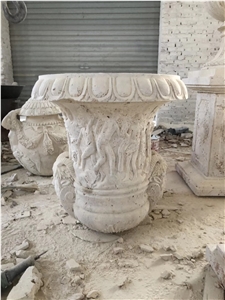 White Limestone Handcarved Flower Pot,Garden Stone Planter Pot