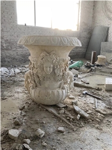 White Limestone Handcarved Flower Pot,Garden Stone Planter Pot