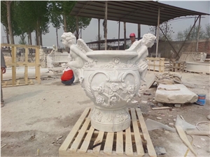 White Marble Handcarved Flower Pot,Landscaping Planter Boxes