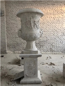 White Marble Handcarved Flower Pot,Landscaping Planter Stand