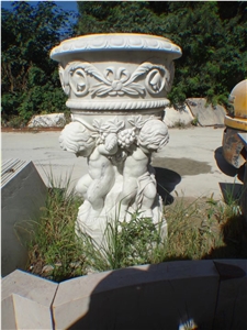 White Marble Handcarved Statue Flower Vase,Landscaping Planter Pot