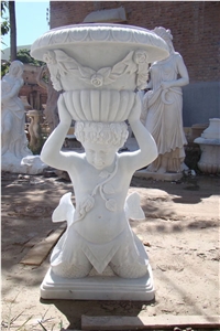 White Marble Handcarved Statue Flower Vase,Landscaping Planter Pot