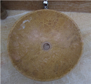 Yellow Marble Wash Basins,Yellow Marble Vessel Sinks,Round Wash Sink