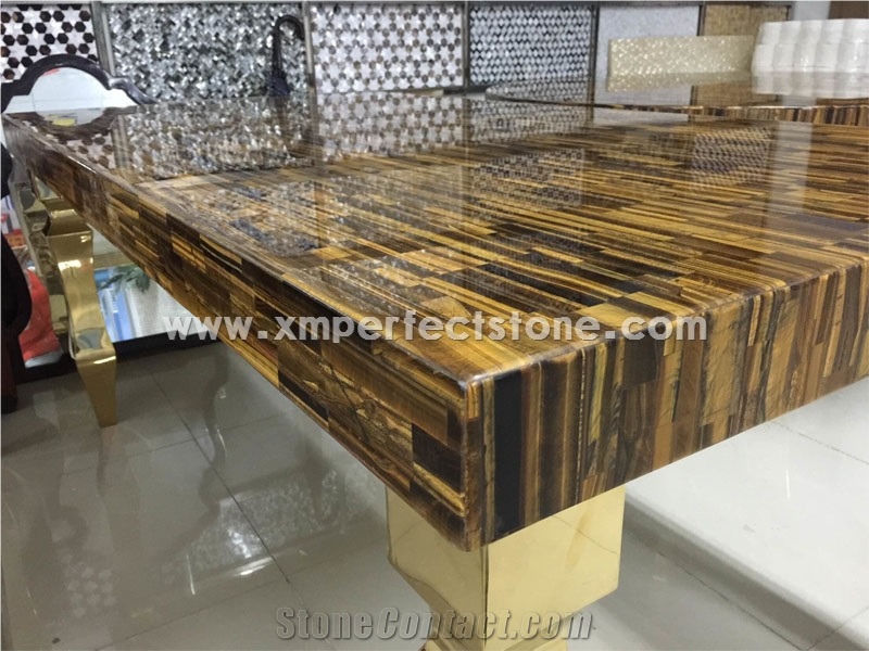 Yellow Tiger Eyes Table Top/Semi Precious Stone Tops for Sale