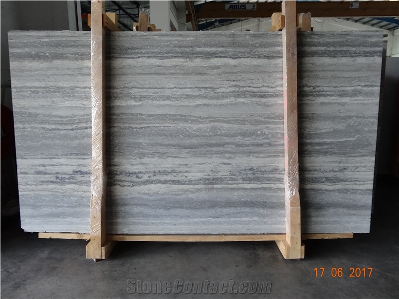 New Silver Travertine Gray Vein Cut Slab