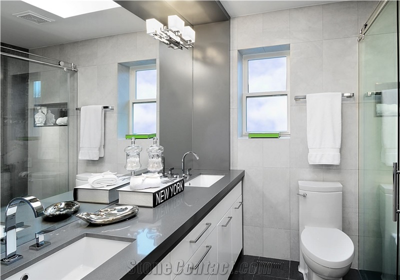 Solid Gray Pure Grey Artificial Stone Quartz Stone Bath Vanity Top