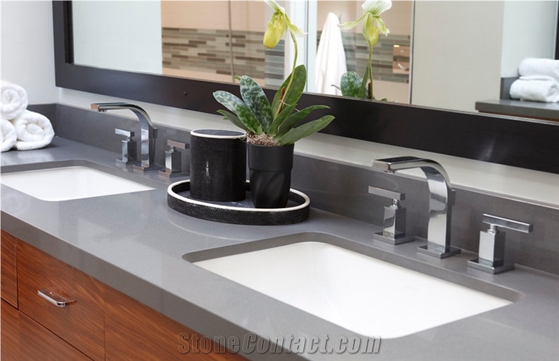 Solid Gray Pure Grey Artificial Stone Quartz Stone Bath Vanity Top