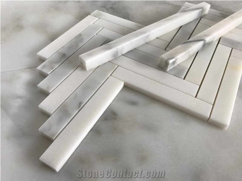 Calacatta Herringbone 1"X6" Mosaic