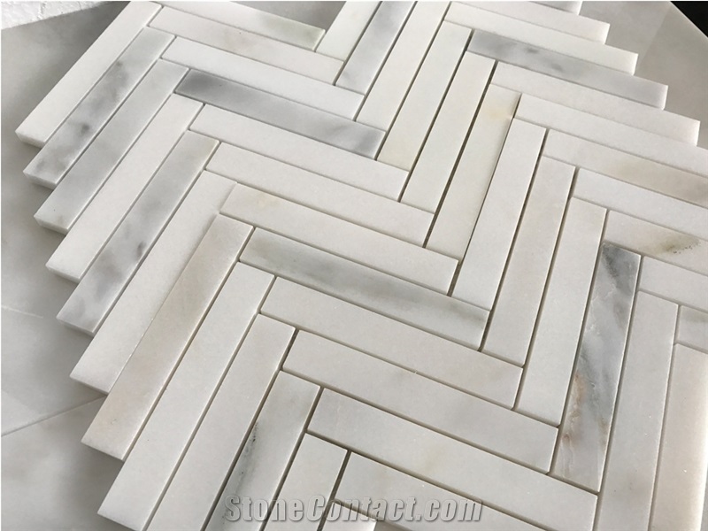 Calacatta Herringbone 1"X6" Mosaic