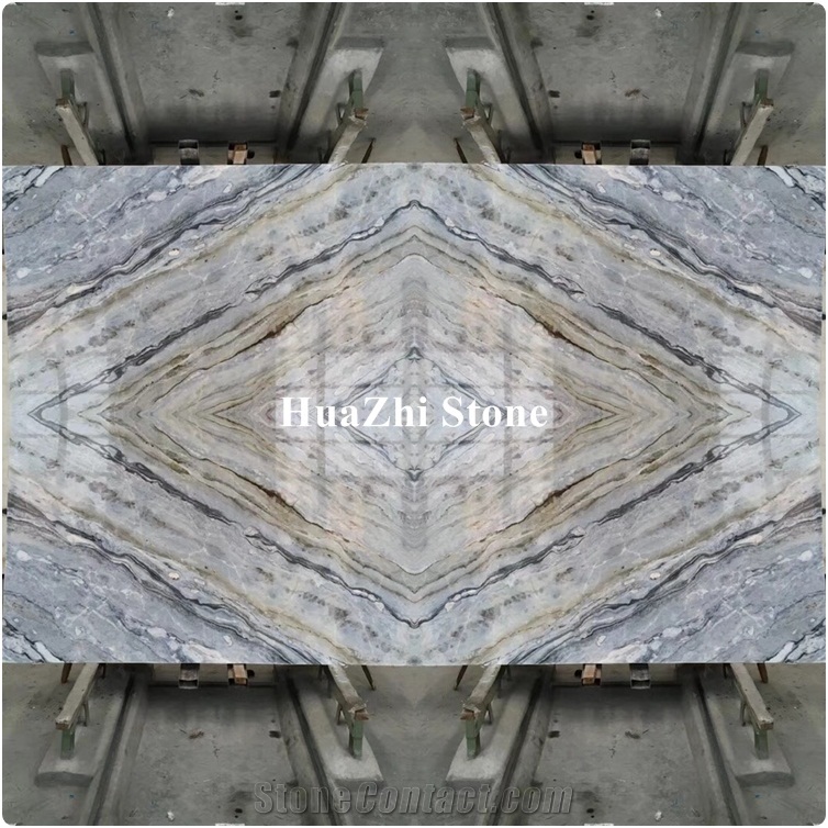 Bookmatched Blue Danube Strip Vein Marble for Hotel Lobby Interior Slab