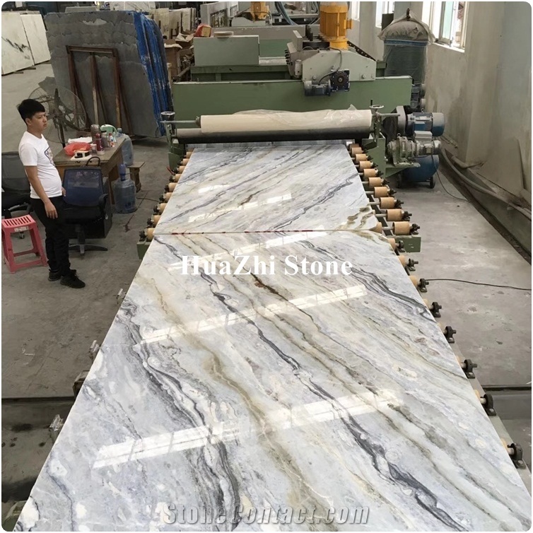 Bookmatched Blue Danube Strip Vein Marble for Hotel Lobby Interior Slab
