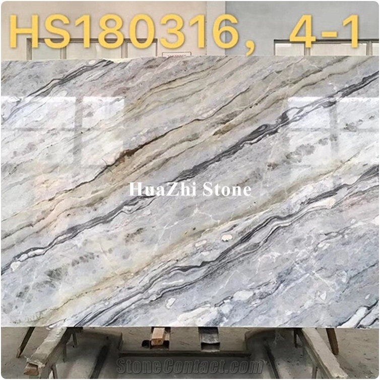 Bookmatched Blue Danube Strip Vein Marble for Hotel Lobby Interior Slab