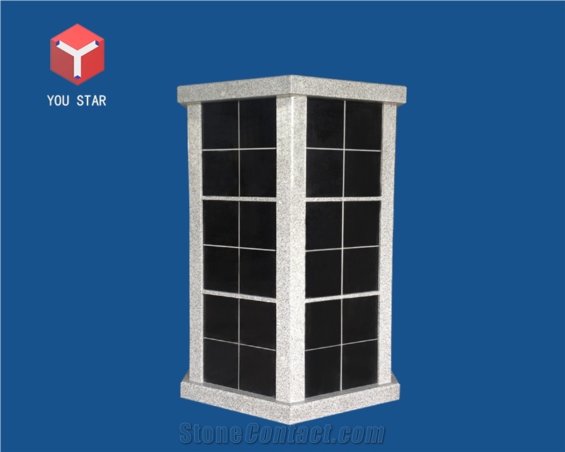 China Gray Granite 48 Niche Black Door Cremation Columbarium Design