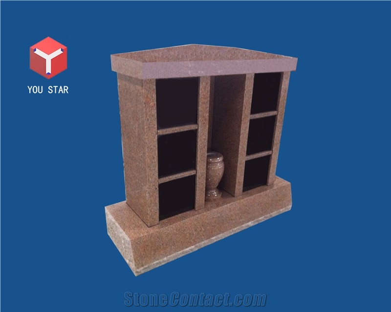 India Imperial Red Polished 6 Niche Private Columbarium with Vase