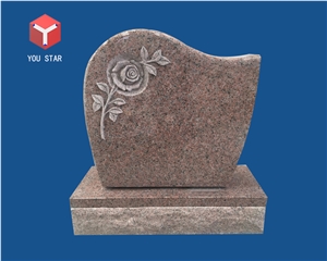 Red Granite Flowers Sculpture Tombstone Gravestone T Headstone