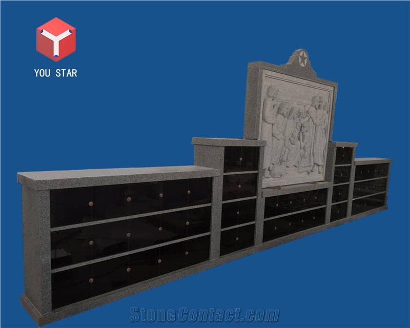 Shanxi Black 56 Niche Jesus Sculpture Columbarium Wall Design
