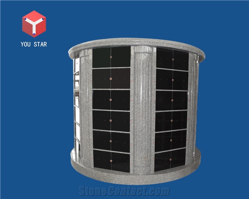 Shanxi Black Granite 96 Niche Round Columbarium Design with Pillar