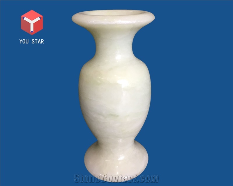 White Marble Hand Works Gifts Handicraft Carving Flowers Vase
