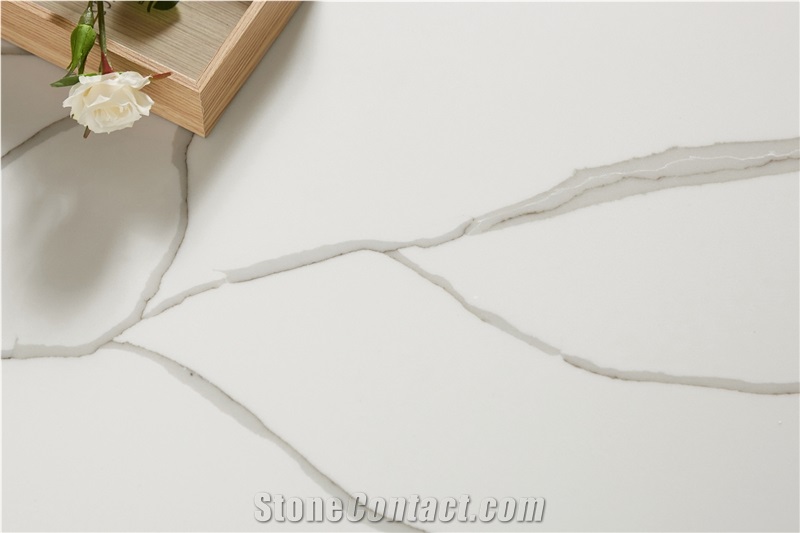 Polished Quartz Calacatta White 15 Quartz Tiles&Slabs Flooring