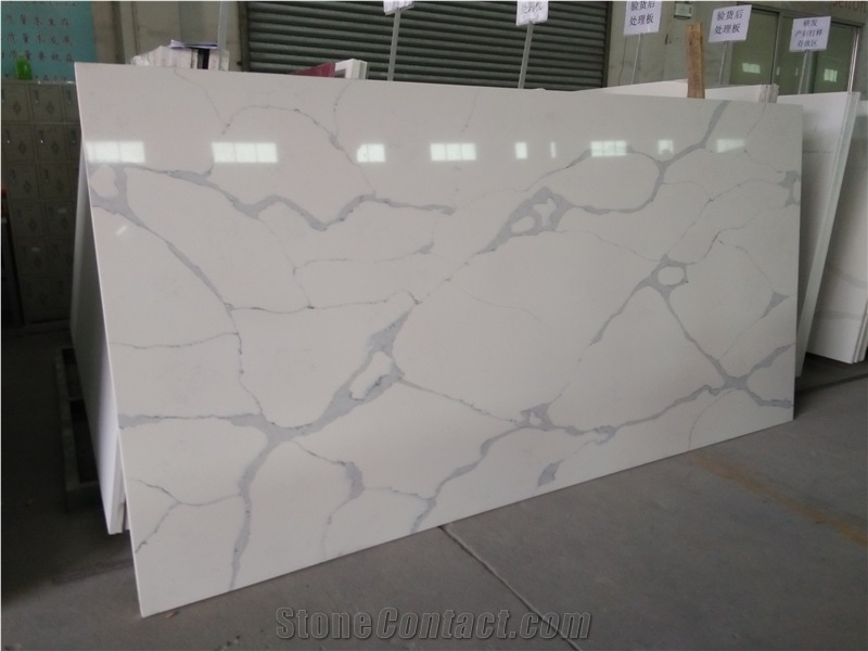 Polished Quartz Calacatta White K106-Slabs Quartz Tiles&Slabs Flooring