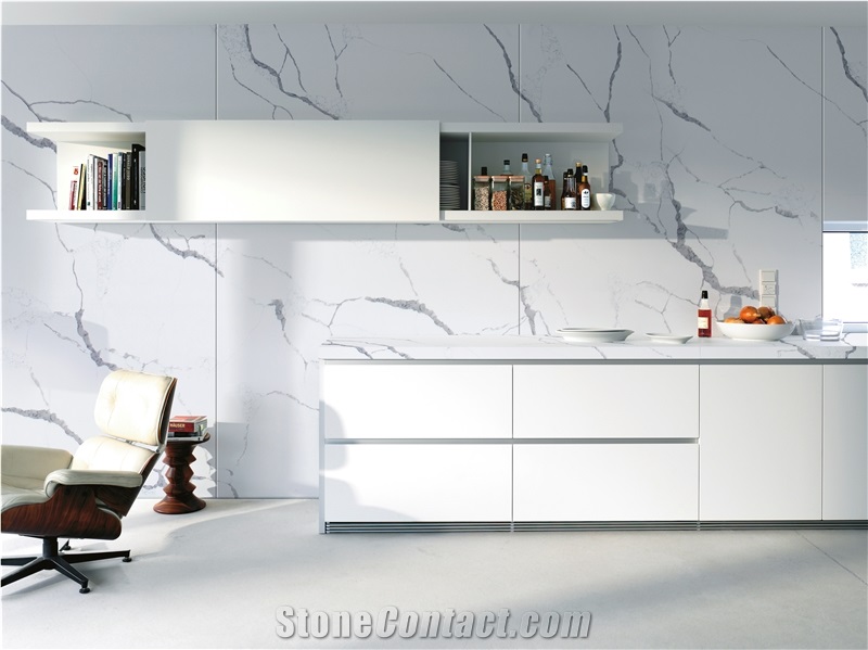Polished White Quartz Xka1199-Calacatta Flutter Quartz Tiles&Slabs