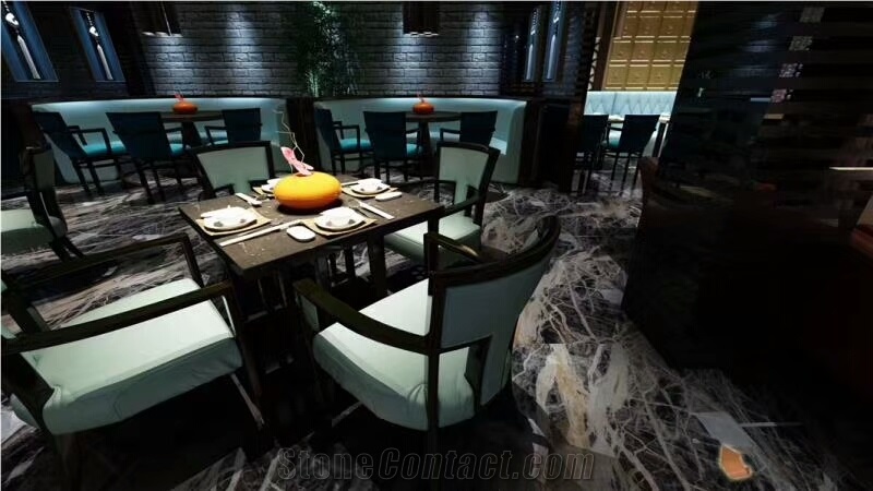 Black Jungle Marble/Black with White and Gold Veins Slab