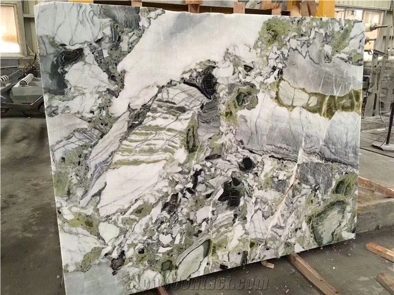 Book Matched Ice Connect Marble/ Green Marble Tabletops