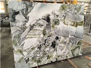 Book Matched Ice Connect Marble/ Green Marble Tabletops