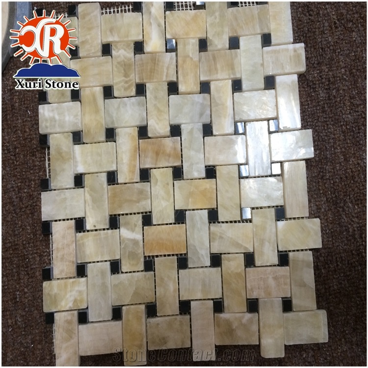 Chinese Original Yellow Honey Onyx Basketweave Mosaic