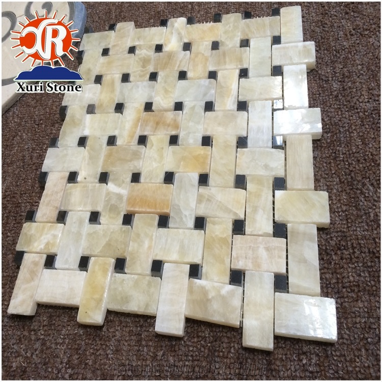 Chinese Original Yellow Honey Onyx Basketweave Mosaic