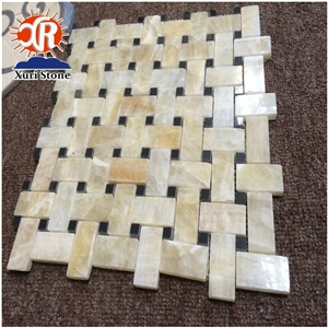 Chinese Original Yellow Honey Onyx Basketweave Mosaic