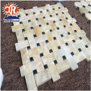 Chinese Original Yellow Honey Onyx Basketweave Mosaic