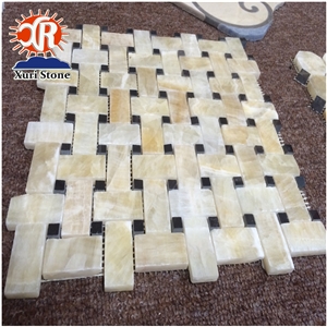 Chinese Original Yellow Honey Onyx Basketweave Mosaic