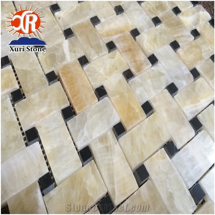 Chinese Original Yellow Honey Onyx Basketweave Mosaic