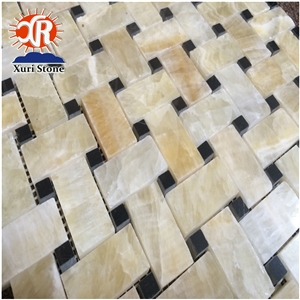 Chinese Original Yellow Honey Onyx Basketweave Mosaic
