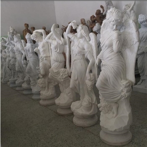 Decorative White Marble Carved Large Angel Statue Sculpture with Wings