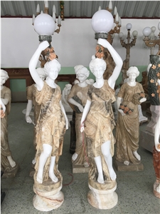 Natural Marble Lady Statue With Lamp