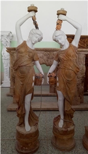Natural White Marble Lady Sculpture Lamp Post