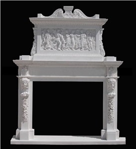 Double Fireplace White Marble Hand Carved Fireplace Mantel