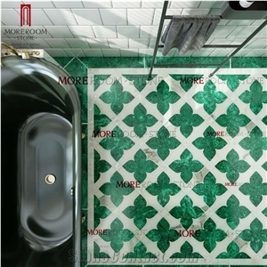 Moreroom Stone Waterjet Pattern Semiprecious Stone Green Malachite