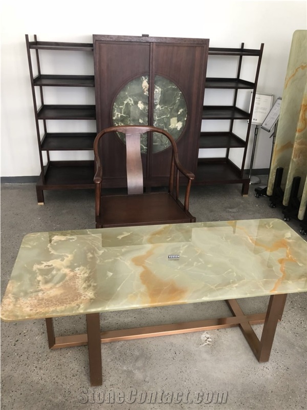 Beige Jade Office Desk Top Green Onyx Worktop Furniture